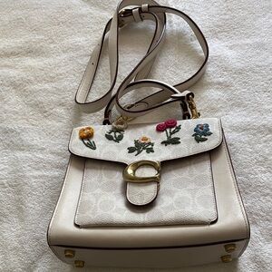 Floral Embroidered Coach Cream Bag